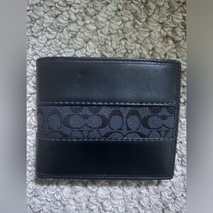 Black Coach Wallet Trifold Unisex Leather
